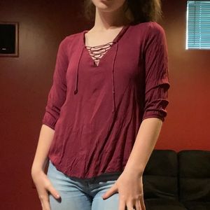 Red Lace Up Top
